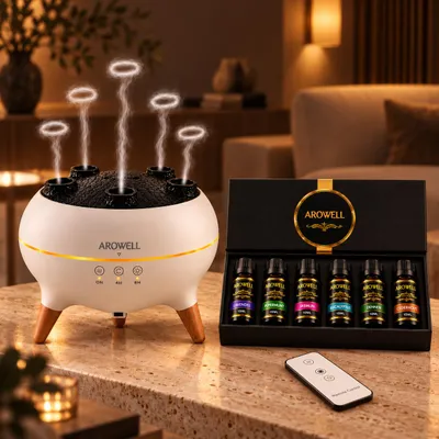 Productafbeelding van Arowell - Aromadiffuser Jellyfish - Geluidsreactief - Aroma Diffuser met 6 Etherische Oliën – 250 ml – Afstandsbediening – 7 Kleuren