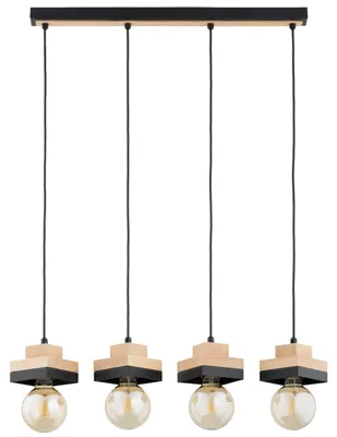 Zdjęcie produktu dla Lampa wisząca drewniane elementy MIKO czarna 4xE27x15W drewno wym:90x62x13cm IP20 Alfa