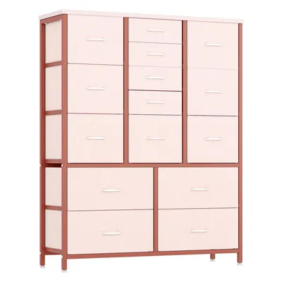 Produktbild von Kommode mit 15 Schubladen, Stoffkommode für Schlafzimmer, Wohnzimmer, Flur, mit Metallgestell und Seitenfächern, Aufbewahrungseinheit