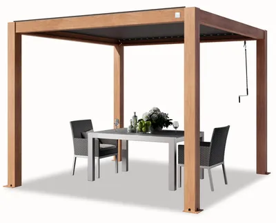Immagine prodotto di PRIMEYARD Pergola 3x3 m montanti in alluminio look legno con tetto a doghe in alluminio gazebo da giardino