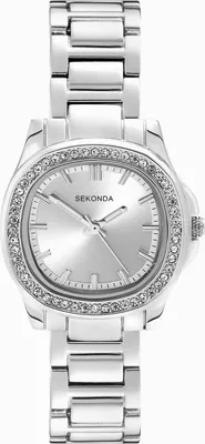 Produktbild von Sekonda Octaire Damenuhr, 30 mm, silberner Edelstahl, Quarzwerk, Zirkonia-Lünette, 30m wasserdicht