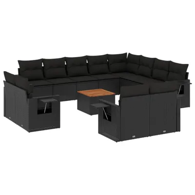 Image de vidaXL Ensemble de 13 canapés de jardin avec coussins noir poly rotin