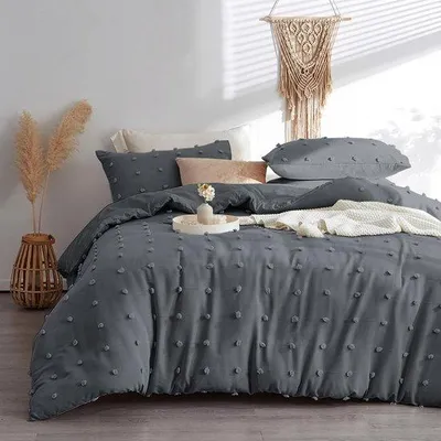 Obrázok produktu pre Sada textílií Boho Beddengoed s výšivkou a pompomami – sivá