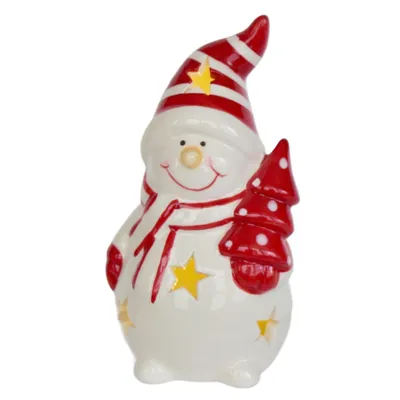 Produktbild von Schneemann mit Hut und LED-Licht 13 cm