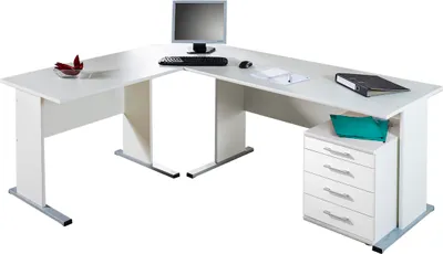 Produktbild von Möbelpartner Eckschreibtisch Tiger | HxBxT 75x205x155cm | Kurze Seite links | Weiß
