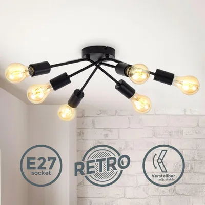 Produktbild von B.K.Licht Deckenleuchte Retro Vintage Schwarz max. 6 x 40W E27 ohne Leuchtmittel schwenkbar