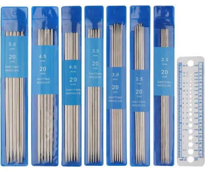 Produktbild von Stricknadeln Nadelspiel Set 35 Stück Edelstahl 2,0 mm - 5,0 mm 20 cm Länge Doppelspitzen