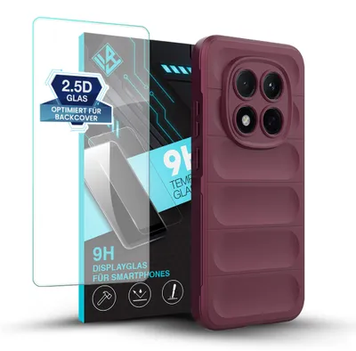 Produktbild von Handy Hülle für Xiaomi Redmi Note 15 Pro 5G mit 9H Displayglas Displayschutz Plus Grip Case Cover Schutzhülle Softgrip Farbe: Burgunder Rot