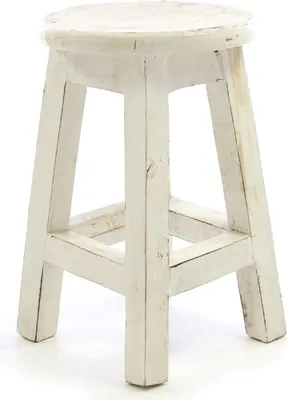 Produktbild von VCM Hocker | weiß im Vintage-Look | massiv Holz Schemel Blumentisch | Maße Sitzfläche 25 cm. Höhe 40 cm