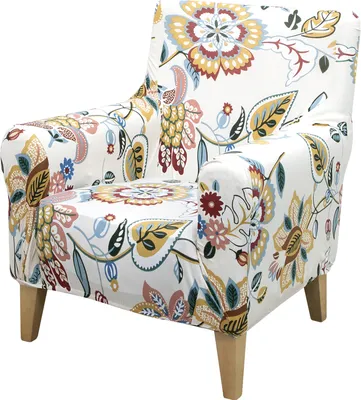 Produktbild von Sesselbezug 1 Sitzer, Stretch Hussen Blumenmuster Einzelsofa Möbelschutz mit Armlehnen, Stuhlbezüge Stuhlschutz Clubsessel Couchbezug, Weiß