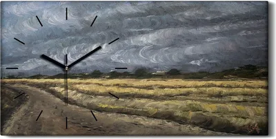 Produktbild von Wanduhr Uhr Wandbild Leinwand Geräuschlos 60x30 Gemälde Gras Landschaft - schwarze Hände