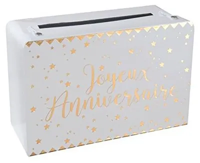 Spaarpot Happy Birthday, Karton, weiß-gold, 24x16x10 cm