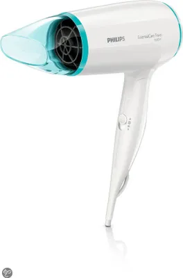 Produktbild von Philips Essential Haartrockner mit 1.600 W und ThermoProtect Einstellung, Gleichstrom, Blau, Weiß, Acrylnitril-Butadien-Styrol (ABS), Hängeschlaufe, 1,8 m, 1600 W