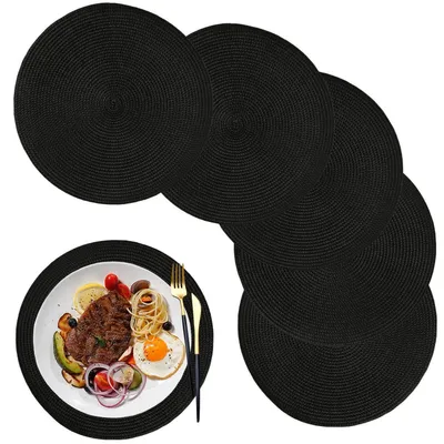 Immagine prodotto di Set di tovagliette rotonde nere, diametro 32 cm, confezione da 6 pezzi, lavabili e resistenti al calore