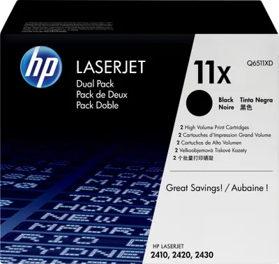 Produktbild von HP 11X 2er Pack Schwarz LaserJet Tonerpatrone (Q6511XD)