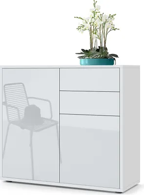 Produktbild von Vladon Sideboard Ben,  Germany, Kommode mit 2 Türen und 2 Schubladen, Weiß matt/Weiß Hochglanz (79 x 74 x 36 cm)