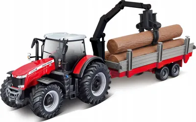 Immagine prodotto di Bburago 1:50 Trattore Agricolo Massey FERGUSSON 8740S Trattore con rimorchio di tronchi