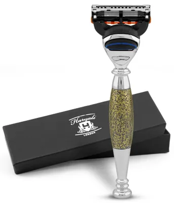 Produktbild von Nassrasierer 5-Klingen-Rasierer für Unisex, Körper- und Gesichtsrasierer, Gold Pack, Rasierer mit Klinge und Messing-Silber-Finish, Abwaschbarer