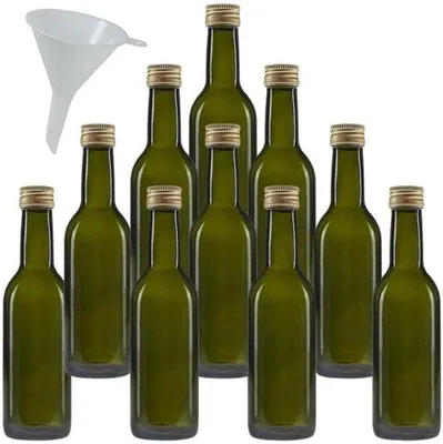 Productafbeelding van Set van 10 Groene Glazen Flessen 250 ml met Schroefdop en Trechter