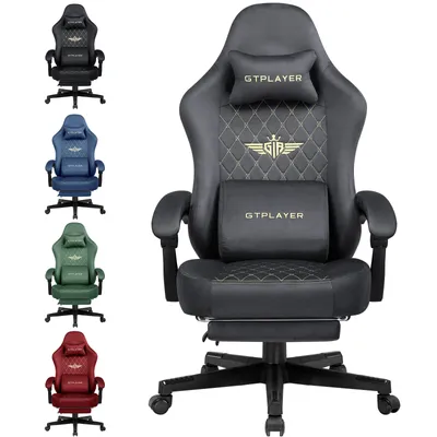 Obrázek produktu pro GTPLAYER Herní židle Látková herní židle Ergonomická kancelářská židle k PC, nastavitelná a otočná kancelářská židle s podnožkou, šedá