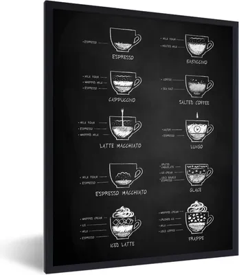 Produktbild von MuchoWow® Gerahmtes Poster Küche - Kaffee - Milch 60x80 cm - Poster mit Schwarzem Bilderrahmen Wandposter Rahmen Foto Bilder - Premium - Wanddeko Wohnzimmer