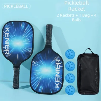 Produktbild von Pickleball-Set 2 Schläger + 4 Bälle – Stoßfest, rutschfester Griff, Pickleball Paddel Schläger-Set für Anfänger & Profis - Farbe: Blau & Weiß