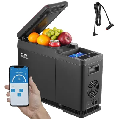Productafbeelding van VEVOR Autokoeelkast, 12V autokoeelkast met armleuning, draagbaar, 8 liter, één zone, instelbaar temperatuurbereik van -20°C tot 20°C, 12/24V gelijkstroom en 100–240V wisselstroom, compressor koelkast