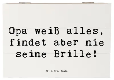 Produktbild von Mr. & Mrs. Panda Truhe Spruch Opa Wissen 22 x 15 cm - Weiß - Geschenk, Witz, lustige Sprüche, geschenkkiste, Familie, Großvater, Jubiläen, schatztruhe, Holzbox, Schatulle