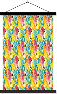 Produktbild von MuchoWow® Textilposter Blumen - Farben - Muster 40x60 cm mit schwarzem Rahmen - Wanddekorationen