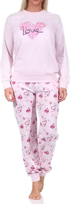 Produktbild von Damen Schlafanzug mit Bündchen in Herz Motiv Optik - auch in Übergrössen - 122 201 90 815 ; rosa , 48