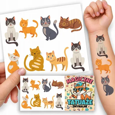Zdjęcie produktu dla Tatuaże zmywalne dla dzieci KOLOROWE KOTKI 100x70 mm 076