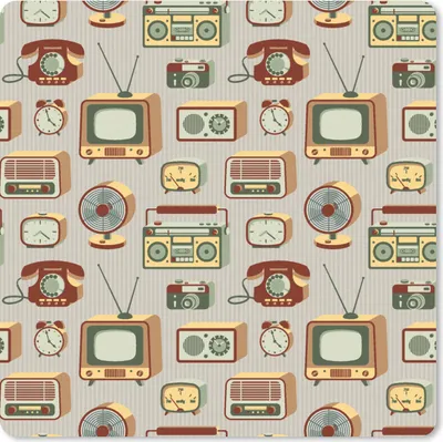 Produktbild von MuchoWow® Mauspad Mousepad Radio - Telefon - Retro - Muster 30x30 cm - Mousepads - Maus Mat - Pad - Mausunterlage - Gaming