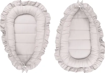 Produktbild von PIMKO Graue Babynest mit rüschen Babynestchen für Baby Kuschelnest Babykokon für Säuglinge und Neugeborene 100% Baumwolle kokon Babykissen geeignet für Zuhause oder als Lagerungskissen 55 x 90 cm
