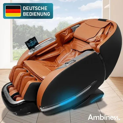 Produktbild von AMBINESS Massagesessel Relaxsessel YUNA | 60 Massageprogramme | deutsche Bediensprache | Zero Gravity-Funktion | 3D-Massagetechnologie Ganzkörpermassage + Wärmefunktion | Vitalwertmessung | Cognac