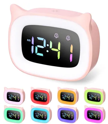 Kinderwekker LED, 18 Klingeltöne, 4 Modi, USB, rosa