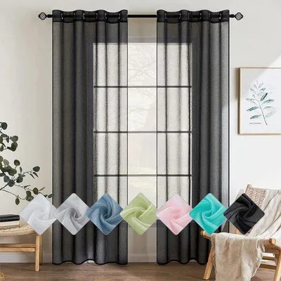 Obrázok produktu pre Unyqoos® Transparentné závesy – 2-dielna sada s okami, čierna, 140 x 145 cm, 100% polyester – ľahké záclony vhodné do obývačky a spálne