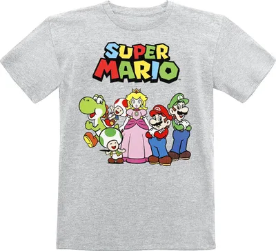 Produktbild von Super Mario T-Shirt Uni Kids - Charaktere grau meliert 104