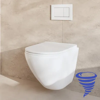 Produktbild von Wand-WC mit Unterputzspülkasten - Rund Weiß - Betätigungsplatte Eckig Weiß - Linea