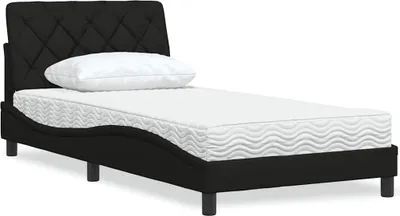 Image de Lit avec matelas noir 100x200 cm tissu