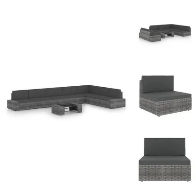 Produktbild von vidaXL 8-tlg. Garten-Lounge-Set mit Kissen Grau Poly Rattan -  Gartenmöbel-Sets