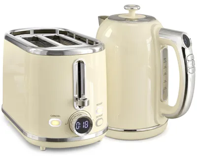 Produktbild von Wasserkocher- und Toaster-Set mit LED-Display, 1,7-L-Wasserkocher mit 3 Std. Warmhaltefunktion, Creme