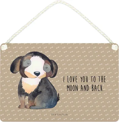 Produktbild von Mr. & Mrs. Panda Schild Hund Entspannen DIN A4 - Hundeglück - Geschenk, holzbild, Wandbild Holz, Holzschild, Liebe, Entspannt, Türschild, kleine aufmerksamkeit, Sprüche