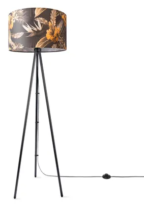 Produktbild von Stehlampe Wohnzimmer Deko Büro Dreibein Lampenschirm Rund Stoff Blumen Jungle
