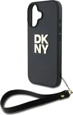 Produktbild von DKNY, Hülle für Apple iPhone 16 mit Metall-Logo und Handgelenkband, Schwarz