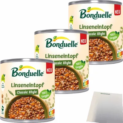 Produktbild von Bonduelle Linseneintopf Classic Style 3er Pack (3x400g Dose) + usy Block