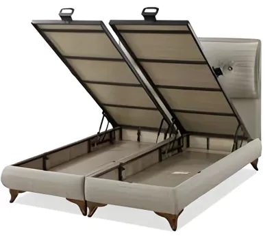 Obrázek produktu pro Elegantní bílá postel ze dřeva a textilu v moderním designu