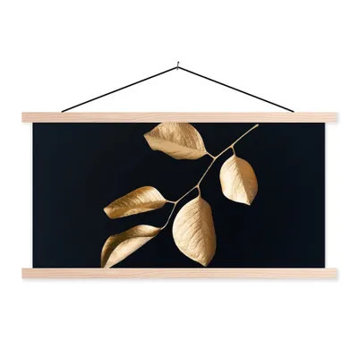 Produktbild von MuchoWow® Textilposter Blätter - Zweig - Gold - Luxus 60x30 cm mit holzfarbenen Rahmen - Dekoration