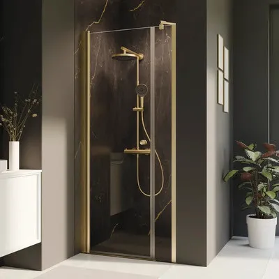 Produktbild von Duschtür in Nische mit Drehtür an Festteil BREUER Elana 2.0 rund 120 cm Profil gold Klarglas Türanschlag rechts