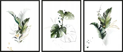 Produktbild von BILDPOSTER IM RAHMEN 53x73cm Triptychon Set mit 3 Gemälden Blätter P1454_53x73