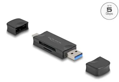 Obrázok produktu pre DeLOCK 91020, Microsd (transflash), SD, Čierna, 5000 Mbit/s, USB 3.2 Gen 1 (3.1 Gen 1) Type-A/Type-C, 21 mm, 77 mm